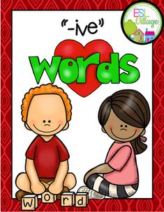 an image of two children sitting on the ground with words in front of them that say i love words