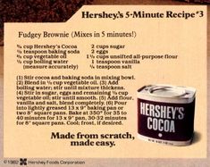 an advertisement for hershey's 5 - minute recipe, with information about it