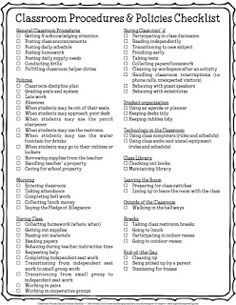 the classroom procedure and police checklist is shown in black and white, with an image of