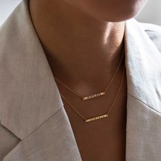 This thin bar engravable personalized necklace is one of our best selling necklace. Great for gifting! Bar Width 1in x Height 0.08in (25x2mm) Adjustable chain: 17-20in (43-50cm) Laser Engraving Gold Filled Spring clasp closure Hypoallergenic, lead and nickel free #250GF Silver Bars, Engraved Necklace, Silver Spring, Personalized Necklace, Gold Vermeil, Laser Engraving, Gold Filled, Gold Necklace, 925 Sterling Silver