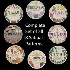 complete set of all 8 sabbat patterns for cross - stitching and other projects