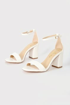 You're certain to step up your style essentials when you add the Lulus Arylee White Ankle Strap Heels to your closet! Smooth faux leather shapes a single toe strap, almond-shaped toe bed, and wrapped block heel. A dainty ankle strap rises from the sturdy heel cup and secures with a gold buckle. 3. 25" wrapped block heel. Cushioned insole. Rubber sole has nonskid markings. All Man Made Materials. Imported. Lulus | Arylee White Ankle Strap Heels | Size 9. Cute Honeymoon Outfits, Hoco Heels, Homecoming Heels, Honeymoon Dresses, White Ankle Strap Heels, Hoco Shoes, Graduation Heels, Bridesmaids Heels, Graduation Shoes