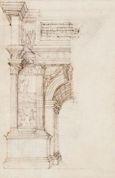 a drawing of an arch with two columns