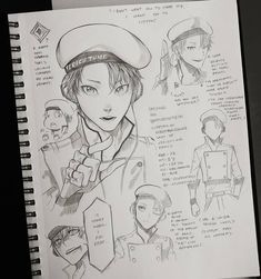 an anime character's sketches are shown in this drawing, which depicts the main characters