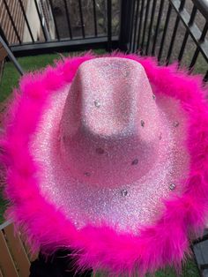 pink cowgirl hat with rhinestones Western Pink Hat With Curved Brim, Pink Wide Brim Hat For Rodeo, Western Style Pink Hat With Curved Brim, Pink Brimmed Hat For Rodeo, Fun Pink Brimmed Costume Hats And Headpieces, Pink Curved Brim Hat For Rodeo, Trendy Pink Party Hat, Pink Fitted Hat For Rodeo, Fitted Pink Hat For Rodeo