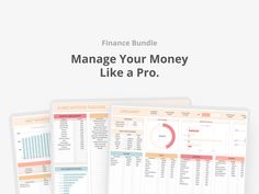 the finance bundle is shown on top of two sheets of paper with text that reads manage your money like a pro