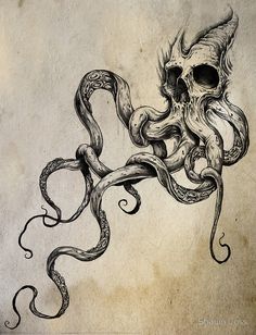 an octopus with a skull on it's back and tentacles attached to the side