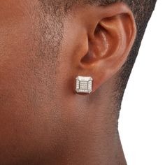 Cubic Zirconia Square Composite Frame Vintage-Style Stud Earrings in Sterling Silver | Banter Mens Studs, Square Diamond Earrings, Jewelry Hacks, Studs Men, Vintage Mens Fashion, Square Stud, Square Diamond, Ornate Frame, Silver Prices