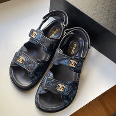 Chanel Blue Denim Dad Sandals 37.5 Light Worn 2 Times Already Put The Shoes Protection At The Bottom ,Please Check The Pictures For Details Come With Box The Price Is Firm Dad Sandals, Chanel Blue, Shoes Chanel, Chanel Shoes, Women's Shoes Sandals, Black Blue, Blue Denim, Shoes Sandals, Chanel