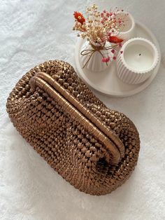 ELEGANT HIGH QUALITY CLUTCH 🛍️🛍️🛍️ ✨ Crochet Metallic  Clutch Bag is knitted with metallic yarn. ✨ The interior of the raffia bag is  lined with satin and has a hidden metal lock. ✨ Suitable for use as handbag, make-up bag, evening bag, or party bag ✨ You can use it day and night, with you stylish or casual outfits. ✨ A lining of the appropriate color is sewn into the handmade metallic hand bag SİZE : Width: 28 cm Height: 18 cm Depth: 14cm ( Measurements may differ by 1-2 cm depending on the Crochet Evening Clutch With Braided Handles, Metallic Clutch Bag, Metallic Clutch, Woman Bag, Metallic Party, Design Bags, Metallic Yarn, Wedding Clutch, Raffia Bag