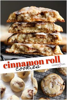 cinnamon roll cookies are stacked on top of each other