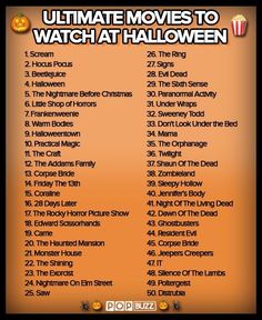 the ultimate halloween movies list for kids to watch at halloween time, with text overlaying it