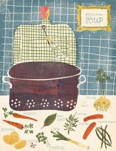 an illustration of a pot with carrots and other vegetables