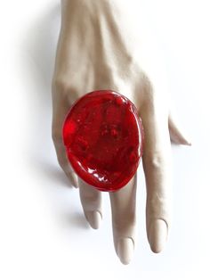 "Red Ring Teardrop, Big Hot Red Ring, Contemporary Ring, Chunky, Fashion Jewelry, ADJUSTABLE FOR BIG SIZES Mixed Media, Resin, Brass, measure: 5.5 x 4.5 cm = 2.2 x 1.8 \" ------------ More rings here https://www.etsy.com/shop/ShimmeringCloud?ref=seller-platform-mcnav§ion_id=33613562" Rings Styling, Purple Syrup, Chunky Fashion, Big Statement Rings, Apple Rings, Ring Teardrop, Red Rings, Red Ring, Contemporary Ring