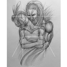 a pencil drawing of a man hugging a woman with her arm around him and the words,