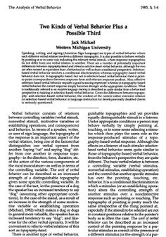 Two Kinds of Verbal Behavior Plus a Possible Third Jack Michael Aba Strategies, Aba Materials, Western Michigan University