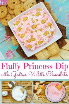 a pink and gold princess dip with white chocolate