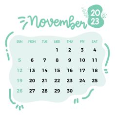 a calendar with the month of november on it