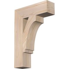 an unfinished wooden bracket on a white background