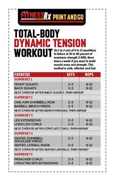 the total body dynamic tension workout plan is shown in this printable version, with instructions for