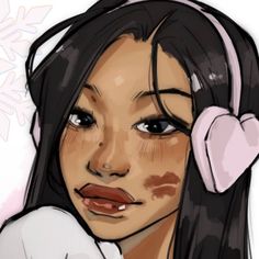 a drawing of a girl with headphones on her ears, looking at the camera