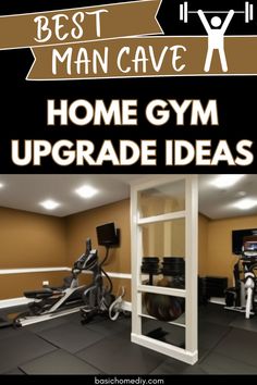 a home gym with the words best man cave on it and an image of a person doing