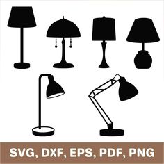 the silhouettes of lamps are shown in black and white, including one with a lamp on