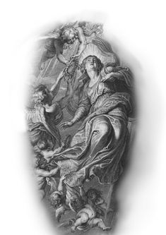 the virgin and child are depicted in this black and white drawing