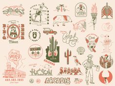 an assortment of various stickers and decals from around the world are shown here