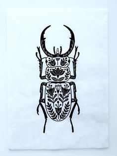 a black and white drawing of a bug with horns on it's back legs