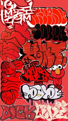 an image of some graffiti on the side of a wall with red and white colors