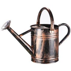 an old watering can with a metal handle