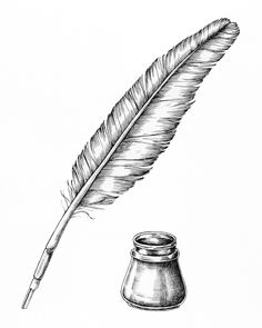 an ink pen and a quill on a white background