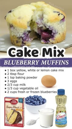 blueberry muffins recipe with instructions for making cake mix in the microwave or on the stove