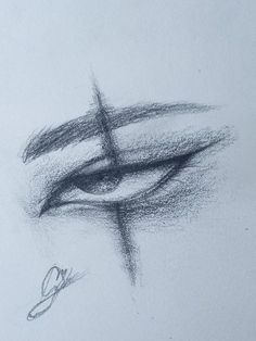 a pencil drawing of an eye and cross