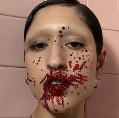 Blood Makeup, Gem Makeup, There Will Be Blood, Rhinestone Makeup, Red Makeup, Halloween Inspo, Fantasias Halloween, Halloween Make Up