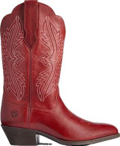 Western Style Red Leather Mid-calf Boots, Classic Red Boots For Rodeo, Red Leather Snip Toe Mid-calf Boots, Red Square Toe Western Boots, Red Western Boots With Round Toe, Western Red Square Toe Boots, Red Western Boots With Square Toe, Classic Red Snip Toe Boots, Red Leather Mid-calf Boots With Round Toe