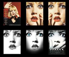 four different movie posters with woman's faces