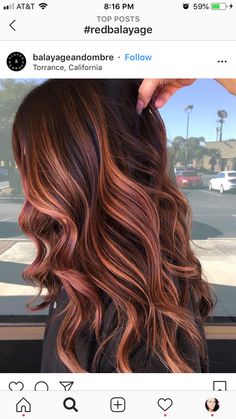 Brunette Hair Ideas Summer, Brown To Copper Balayage, Hair Color Highlights Ideas, Brown Hair Color Highlights, Dark Copper Balayage Brunette, Red Balayage Hair, Highlights Ideas, Brown Hair Color, Color Highlights