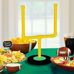 a football themed party with snacks and drinks