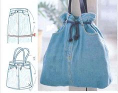 an image of a handbag made out of denims and paper with instructions to make it