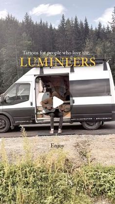 a man standing in front of a van with the words lumeners on it