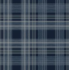 Rad Plaid Peel-and-Stick Wallpaper in Denim Blue by Stacy Garcia for NextWall Navy Tartan Wallpaper Living Room, Plaid Peel And Stick Wallpaper, Tailored Fashion, Plaid Wallpaper, Stair Risers, Manhattan Comfort, Peel Stick Wallpaper, Smooth Walls, Wallpaper Collection