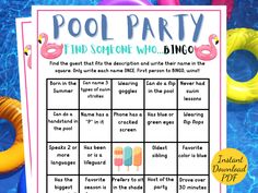 a pool party game with swimming floats and inflatables