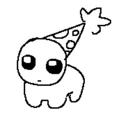 an image of a pixellated character with a party hat