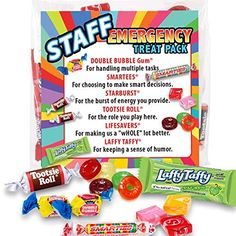 the emergency treat pack includes candy, candies and lollipops