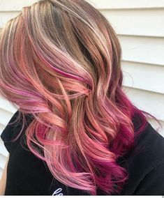 Hair Coloring At Home, Blond Hair Ideas, Highlights Blond, Hair Dye Highlights, Blonde Red Hair, Dye Highlights, Magenta Hair Colors, Pink Hair Highlights, Chloe Nails