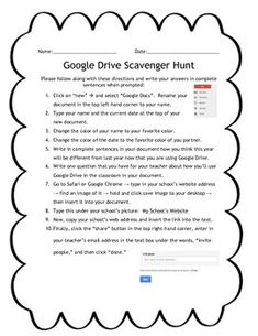 the google drive scavenger hunt is shown in black and white, with an image of