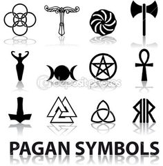 an image of some symbols that are in black and white with the words pagan symbols