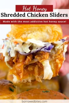 shredded chicken sliders with hot honey sauce are the perfect appetizer for any meal